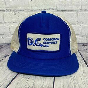 Vintage Trucker Hat Mesh Cap Snapback D.C. Corrosion Services Ltd. Patch Blue